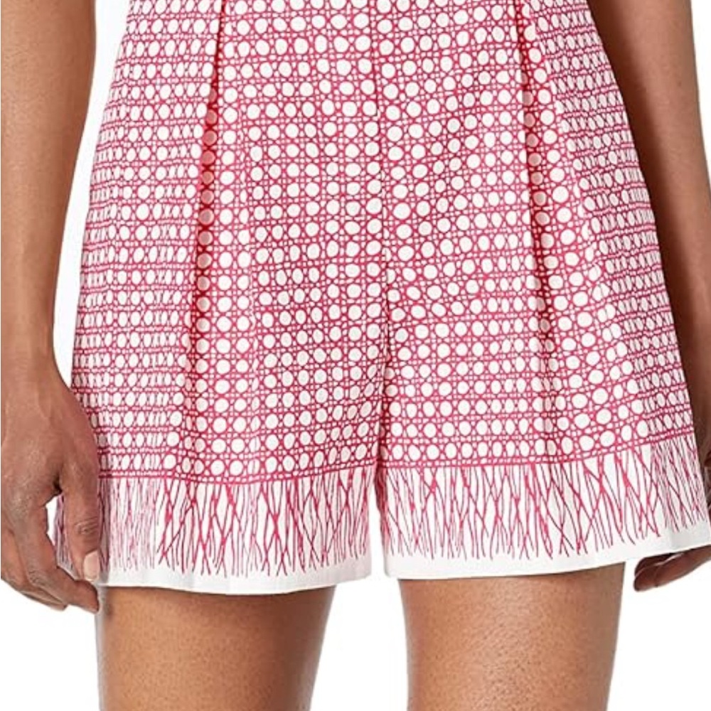 Trina Turk Pink and White High Waist Shorts with Fringe